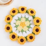 Handmade Crochet Sunflower Coaster Flower Pot, Cute Crochet Desk Decor Gift Sunflower