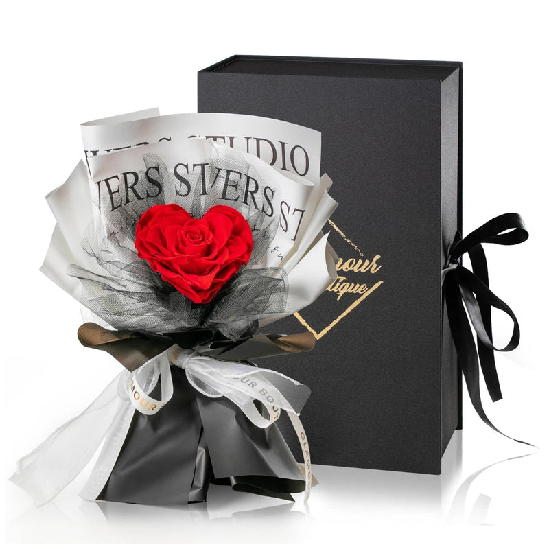 GLAMOUR BOUTIQUE Preserved Flowers Bouquet - Forever in a Red Heart Hydrangea