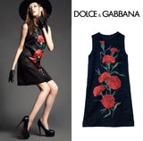 Rare Dolce & Gabbana Brocade Carnation Black Red Floral Silk Mini Dress IT38 Carnation