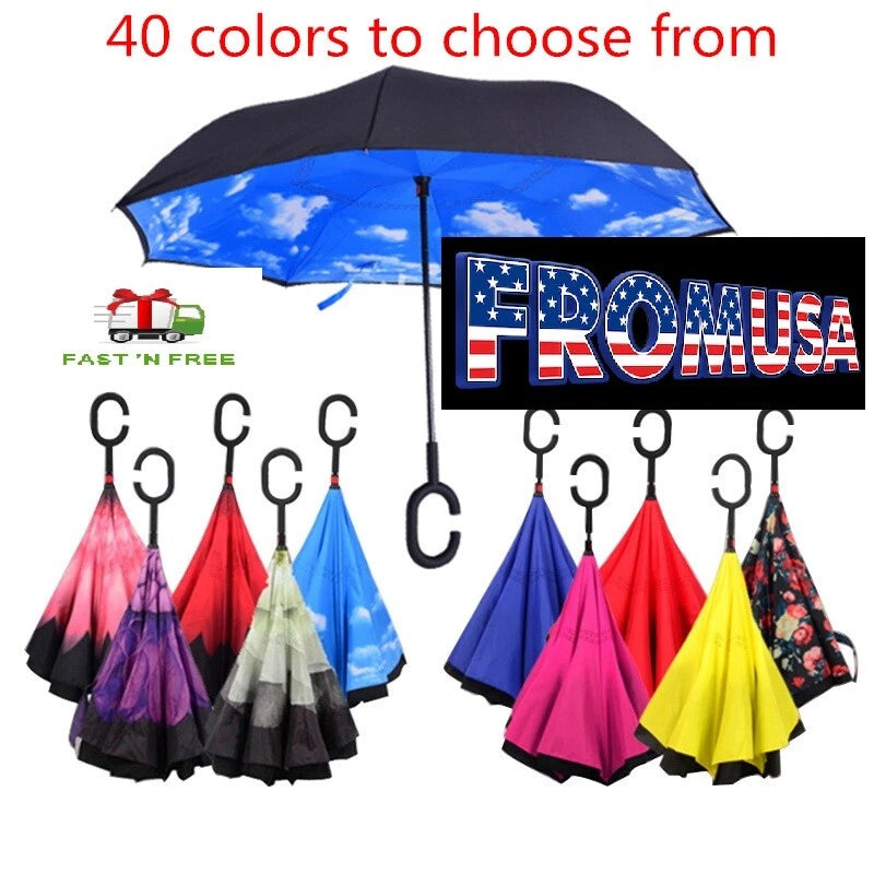 Reverse Folding Inverted Umbrella - Double Layer,Windproof, UV Proof, Inside Out Sunflower