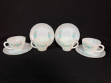 Vintage Fire King Bonnie Blue Carnation Flower Teacup Cup & Saucer 4 Sets Carnation
