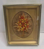 Vintage Dried Floral Arrangement  Framed Wall Hanging 6"x5" Yellow Orange Dried Flower