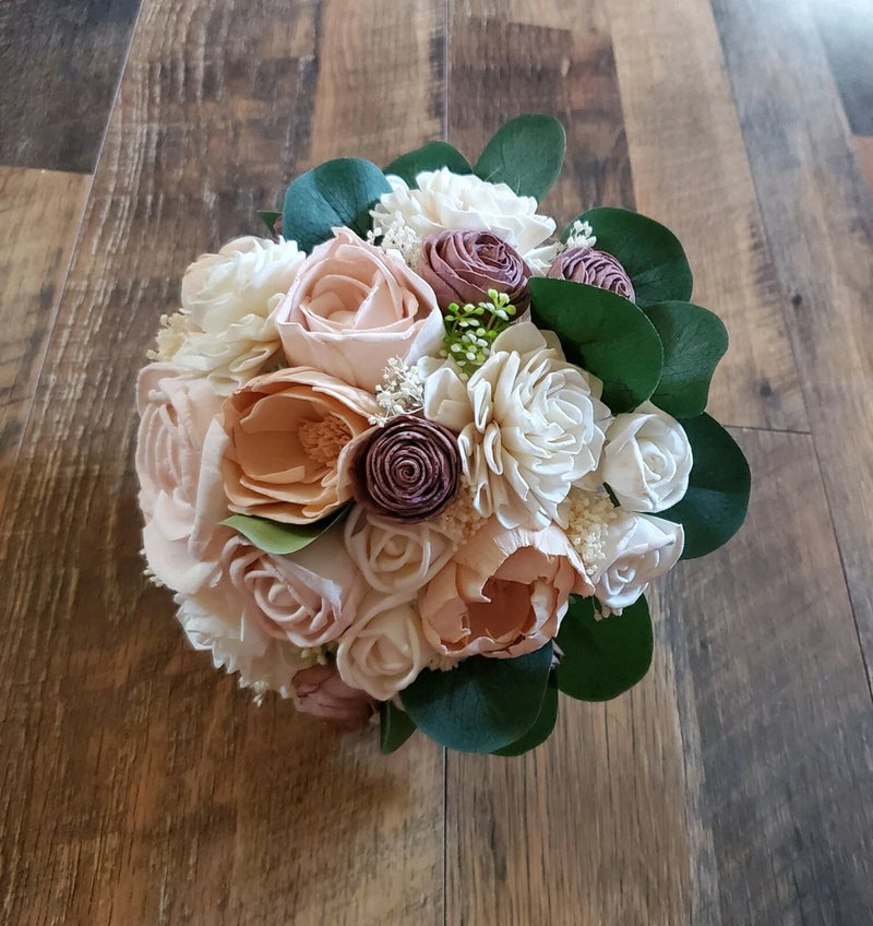 Blush Peach Pink Bridal Bouquet Artificial Sola Wood Wedding Flowers Bridesmaid Bouquet