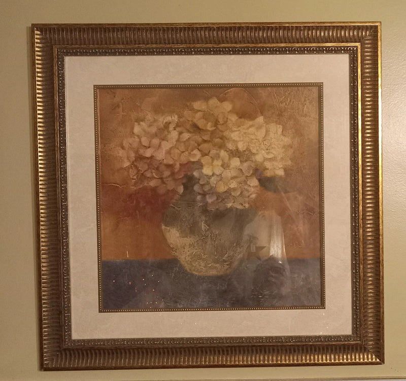 Albena Hristova "Still Life Flowers in VaseÓ 26 1/2 X 26 1/2 Framed Art Vintage Hydrangea