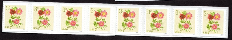 Peony coil stamp strip of 20 with floral pink blossoms on pale background