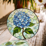 Blue hydrangea flower stained glass floral window hanging gift for ga Hydrangea
