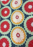 1 Yard Red & Gold Tone Flowers On Blue 44Ó Wide 100% Cotton Flowering Plants
