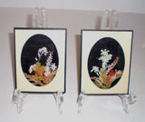 Pressed Flowers-Vintage-Framed Pair-New England Flowers on Velvet / Floc-MC Mod. Dried Flower