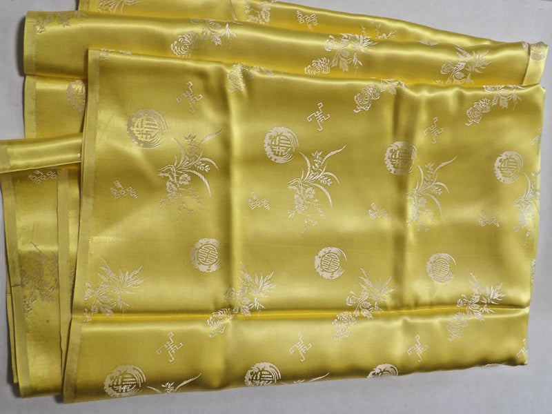 vintage Silk Fabric yellow gold  32Ó wide X 154" Long Floral brocade shiny Flowering Plants
