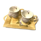 hydrangea purple floral coffee mug set with serving tray Hydrangea