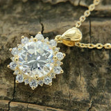 2.50 Ct Round Cut Simulated Diamond Sun Flower Pendant 14K Yellow Gold Plated Sunflower