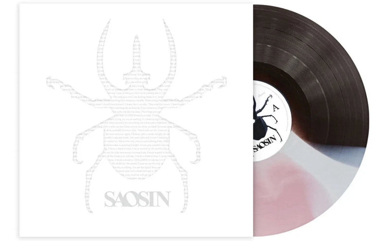 Saosin vinyl record with white cover featuring star logo; black disc with pink label