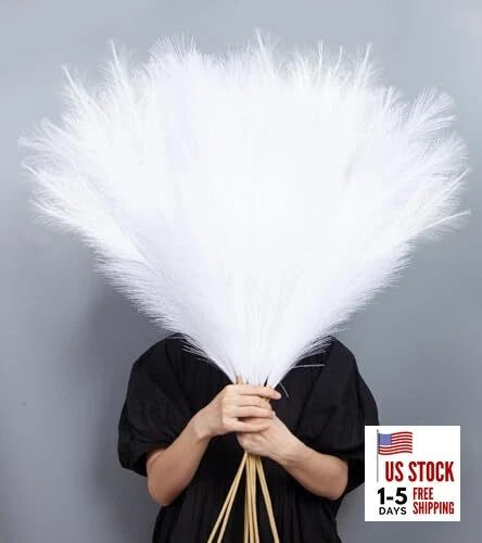 9 Pcs 45" Tall Pampas Grass White Decor, Long Stem 9 Pcs 45" White Style Pampas Grass
