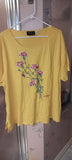 Bob Mackie Carnation Top 3x Wearable Art Cotton Yellow Embroidered Flowers Carnation