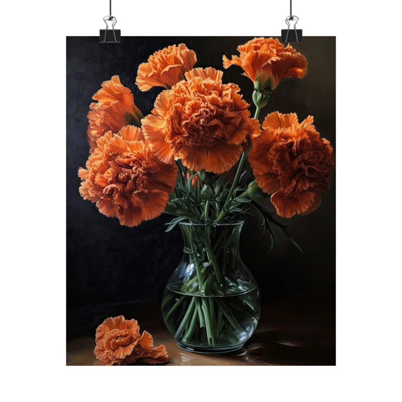 Orange Carnations Flower Art Print Poster, Flower Painting, Flower DŽcor Carnation