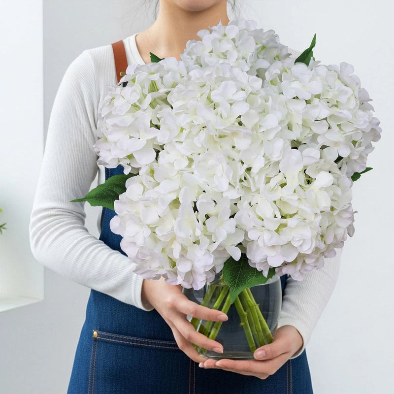 Silk White Hydrangea Artificial Flowers with Stem, 6Pcs 20" Large Full Faux F... Hydrangea