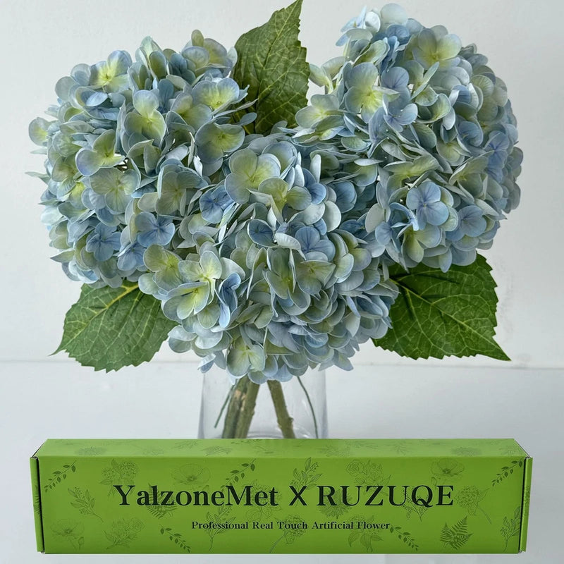3 PCS Light Blue-Green Hydrangea Artificial Flowers 21'' Real Touch Latex Hyd... Hydrangea