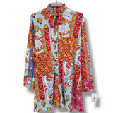 Calessa Patchwork Floral Print Shirt Jacket Plus Sz 1X Textured Wire Collar Roses