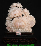 13.8''Old China Natural Pink Xiu Jade Carved Fengshui Wealth Peony Flower Statue Peony