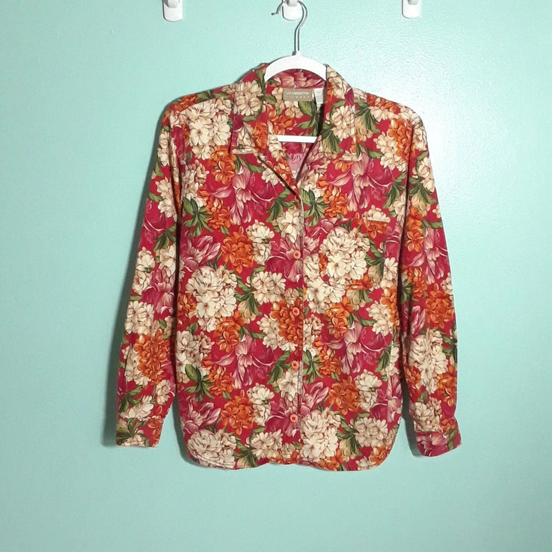 Vintage Hydrangea Floral Button Blouse Top - size Medium, EUC! Red Liz Claiborne Hydrangea