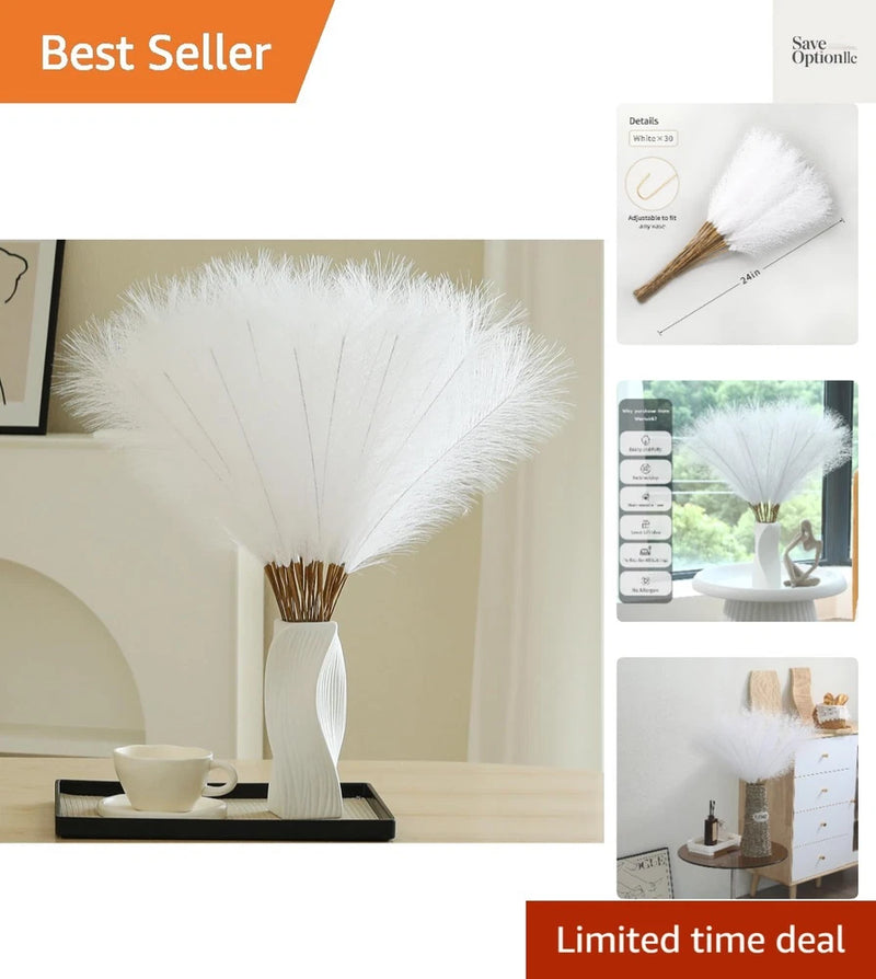 30pcs White Pampas Grass - 24 Inch Faux Pampas Grass Decor, Artificial Tall P... Pampas Grass