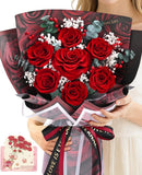 Forever Rose Flowers for Delivery, Valentines Day Gifts Her 7 Pcs, Red Bouquet