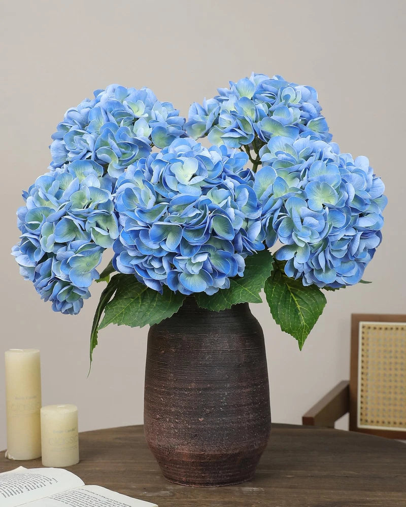5pcs Blue Hydrangea Artificial Flowers Real Touch Latex Large Fake Hydrangeas... Hydrangea
