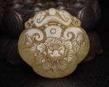 Old Beijing Natural Jade Hand Carved Statue Dragon Peony Butterfly Flower Peony