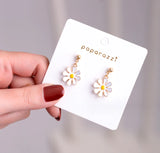 Gold Flower Daisy Chrysanthemum White Yellow Party Drop Dangle Earrings Daisies