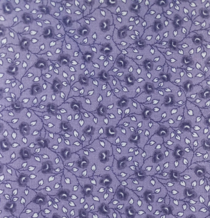 Calico Quilting Fabric (232) 45" Wide 100% Premium Cotton  Purple, White Floral Flowering Plants