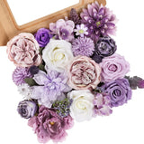 Artificial Purple Flowers Combo Silk Mix Peony Rose Hydrangea Fake Flowers W/Ste Hydrangea