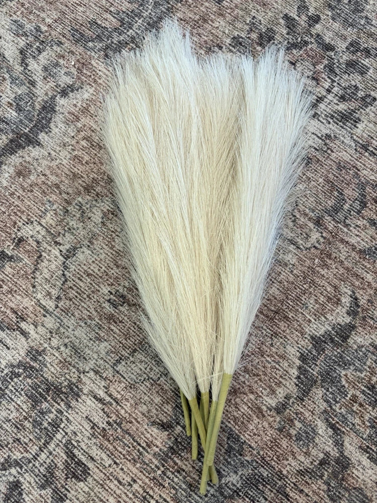Faux Pampas Grass Stems Ð Set of 7 | Beige Fluffy Artificial Stalks | Home Decor Pampas Grass