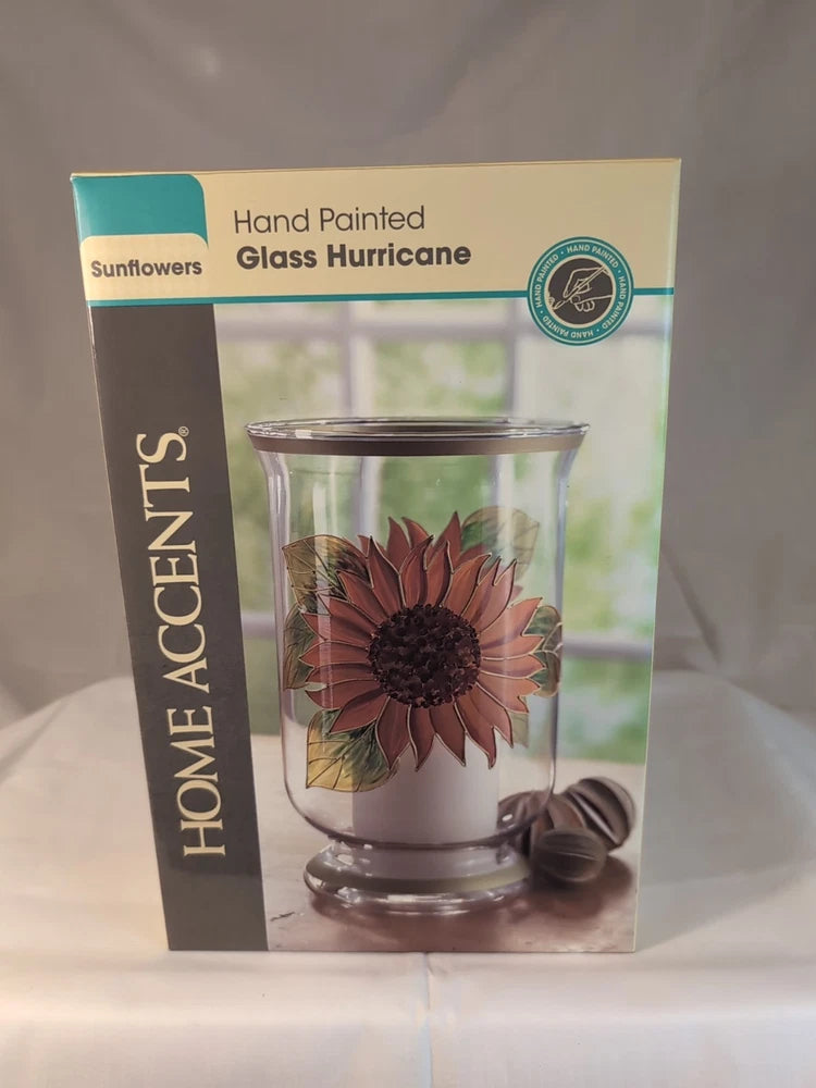 Home Accents Hand Painted Glass Hurricane Sunflower NEW 6Ó X 10Ó M-21 Sunflower