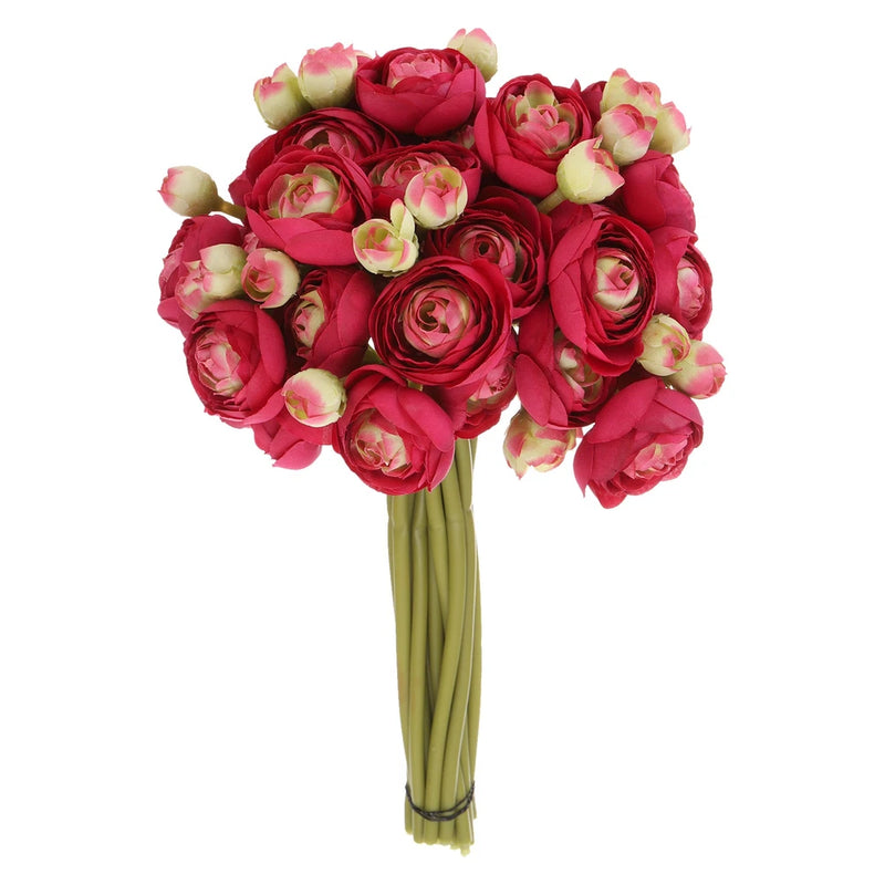 Artificial Ranunculus Flowers, 18pcs Rose Red Faux Silk Flower for Wedding Ranunculus