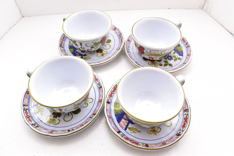 SET 4 Sigma Carnation Cups & Saucers Italy Pottery Light Blue w/ Flowers Carnation