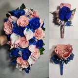 Pastel Pink Peach Royal Blue Rose Calla Lily Sola Bridal Wedding Bouquet Accesso Bouquet
