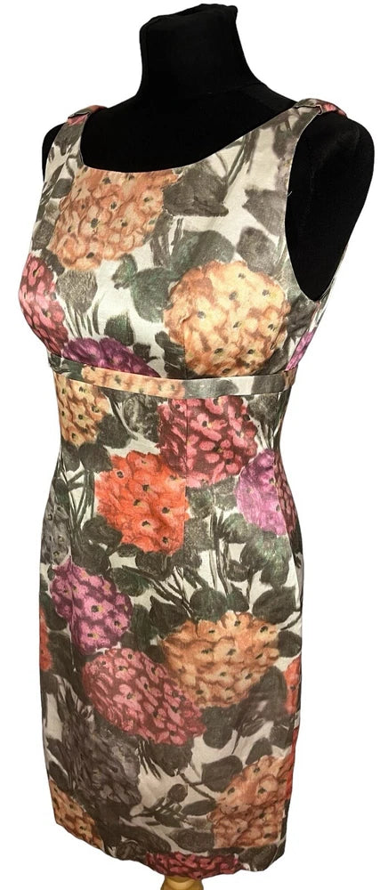 HOBBS DRESS Silk Cotton Blend Pink Green Floral Flowers Shift  Dress Uk 10 Eu 38 Hydrangea