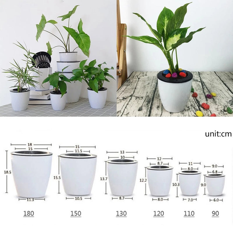 Fashionable Automatic Self Watering Round Plastic Plant Flower Pot Garden Decors Flowering Plants