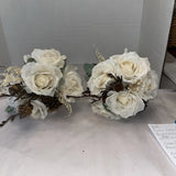 Rustic Cream/ivory Rose Wedding Boutique Set Natural Brown Accents Artificial Bouquet