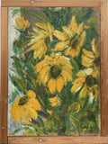 Expressionist Mj Still Life with Sunflowers Oil Modern Danish Midcentury Sunflower