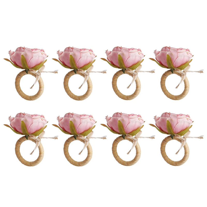 Flower Napkin Rings Set of 8,Pink Peony Flower Handmade Napkin Holder Rings T... Peony