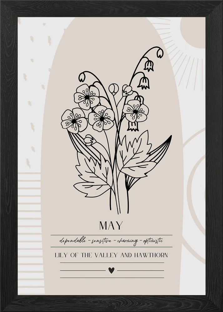 May Birth Flower Lily of the Valley Framed Wall Art Poster Canvas Print Picture Lily