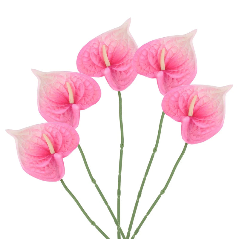 5Pcs 13" Artificial Anthurium Lily Flowers Floral Bouquet Decor, Light Pink Lily