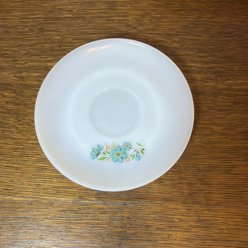 Vintage Anchor Hocking Fire King 34 Blue Carnation Floral Pattern Saucer Carnation