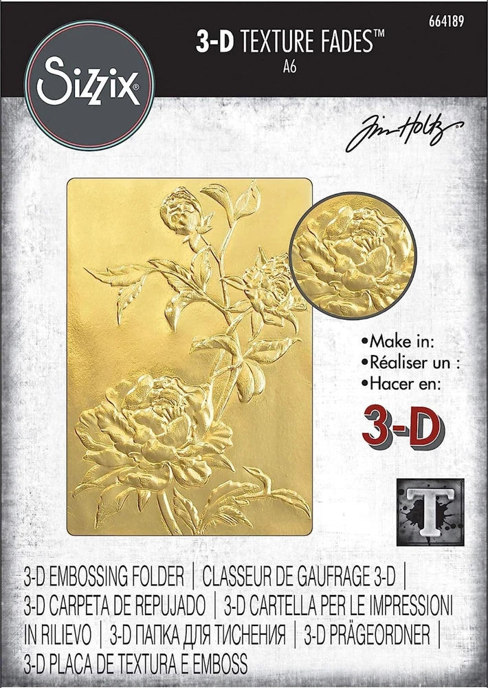 Sizzix 3-D embossing folder with detailed rose floral pattern, metal look