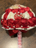 Wedding Bouquet Red/White Roses Bling Decor Marriage Bride Maid Matron (A) Bouquet