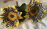 2 Mackenzie-Childs Sunflower Stems, I8 In, Courtly Check & Yellow Floral, Sturdy Sunflower