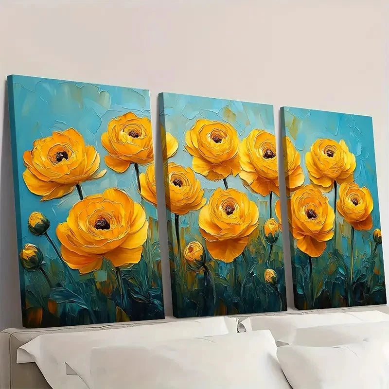 3pcs  Yellow Ranunculus Painting Flowers  YR  Wall Art Canvas  Unframed/Framed Ranunculus