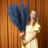 Faux Pampas Grass 6 Stems, Artificial - 43 inch Total Extra Blue Pampas Grass