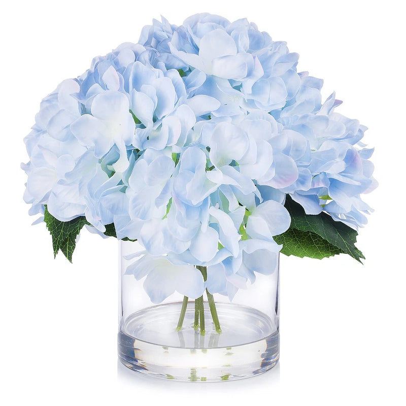 Large Artificial Hydrangea Flower Arrangement in Glass Vase for Home Office Hydrangea